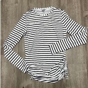 Lands End‎ Striped Navy Ruched Side Long Sleeve Sun Swim Top Womens XS Nautical